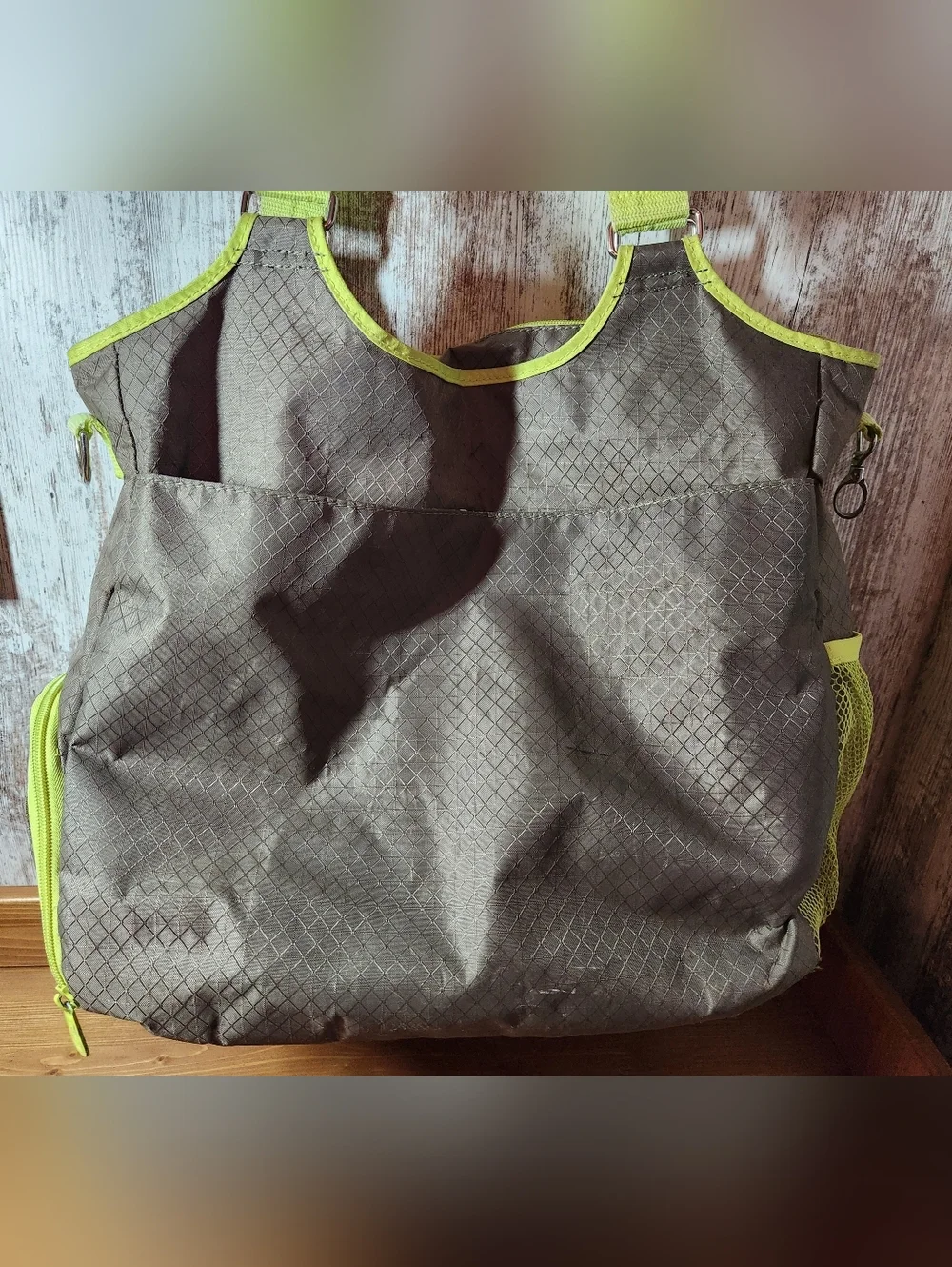 Thirty-one Brown All Pro Tote with Lime Green Trim and Straps Gym Yoga Bag Nice